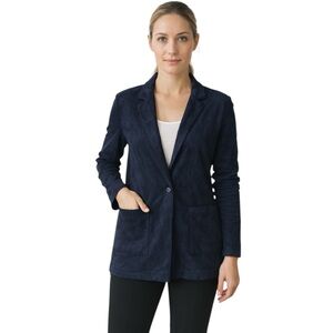 ASTARS Navy Blue Business Casual Faux Suede Minimalist Longline Blazer Size M